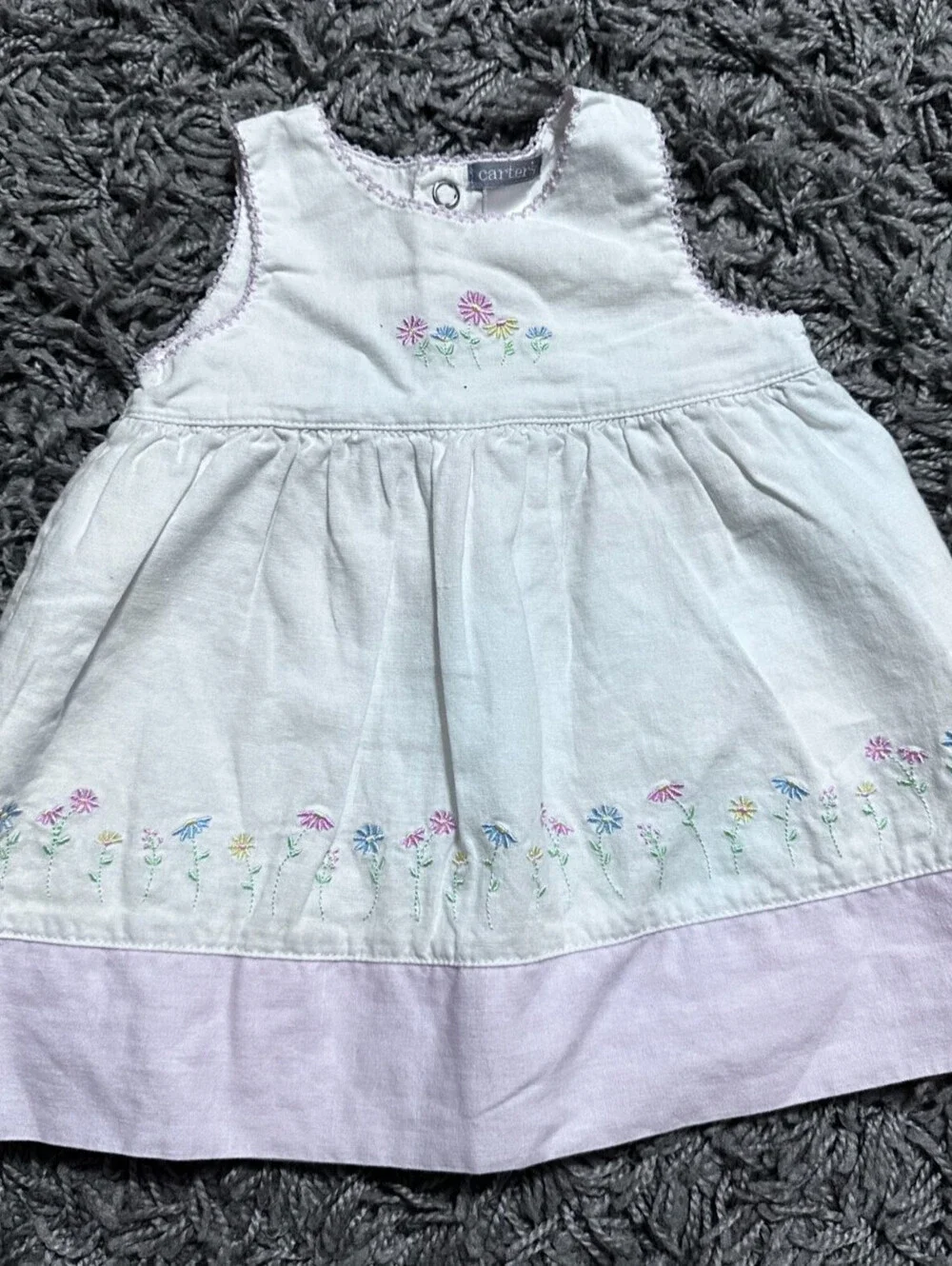 Vintage Carters Baby Girl Sleeveless Dress 100% Cotton White Pink Size 6M